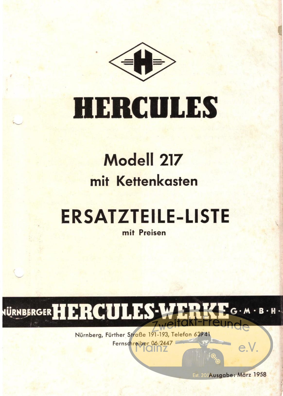 Hercules 217 Technisches Datenblatt, Prospekte und mehr