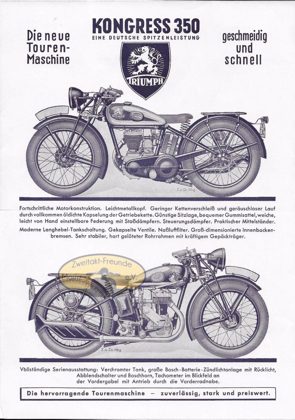 Triumph Kongreß 350 Technisches Datenblatt, Prospekte