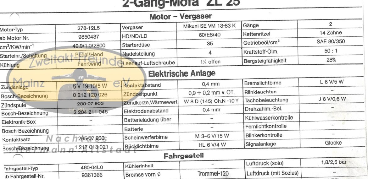 Zündapp 2 Gang Mofa ZL 25